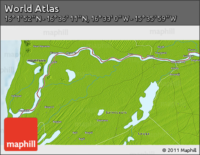 Physical 3D Map of the Area around 16° 19' 2" N, 16° 4' 29" W