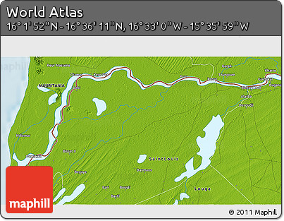 Physical 3D Map of the Area around 16° 19' 2" N, 16° 4' 29" W
