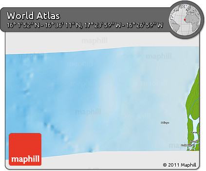 Physical 3D Map of the Area around 16° 19' 2" N, 16° 55' 29" W