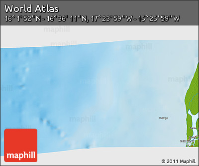 Physical 3D Map of the Area around 16° 19' 2" N, 16° 55' 29" W