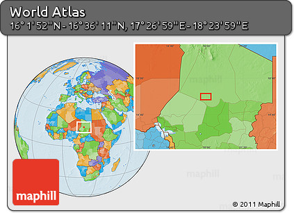 Political Location Map of the Area around 16° 19' 2" N, 17° 55' 29" E