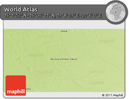 Physical 3D Map of the Area around 16° 19' 2" N, 19° 37' 30" E