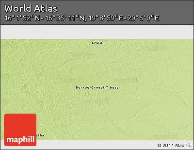 Physical 3D Map of the Area around 16° 19' 2" N, 19° 37' 30" E