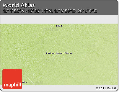 Physical 3D Map of the Area around 16° 19' 2" N, 19° 37' 30" E