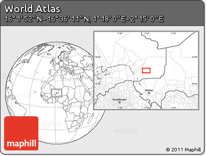 Blank Location Map of the Area around 16° 19' 2" N, 1° 46' 29" E