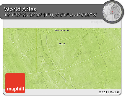 Physical 3D Map of the Area around 16° 19' 2" N, 1° 37' 30" W