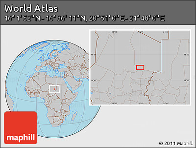 Gray Location Map of the Area around 16° 19' 2" N, 21° 19' 30" E