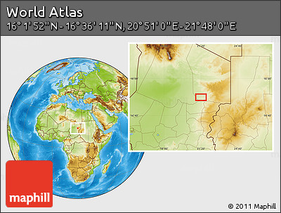 Physical Location Map of the Area around 16° 19' 2" N, 21° 19' 30" E