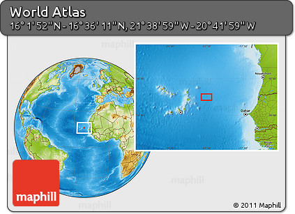 Physical Location Map of the Area around 16° 19' 2" N, 21° 10' 29" W