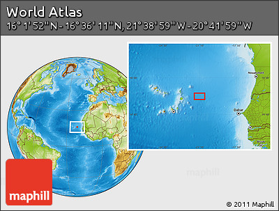 Physical Location Map of the Area around 16° 19' 2" N, 21° 10' 29" W
