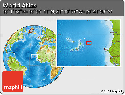 Physical Location Map of the Area around 16° 19' 2" N, 21° 10' 29" W