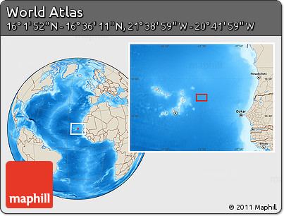 Shaded Relief Location Map of the Area around 16° 19' 2" N, 21° 10' 29" W
