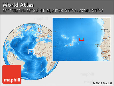 Shaded Relief Location Map of the Area around 16° 19' 2" N, 21° 10' 29" W