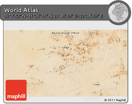 Satellite 3D Map of the Area around 16° 19' 2" N, 22° 10' 29" E