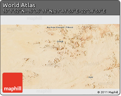Satellite 3D Map of the Area around 16° 19' 2" N, 22° 10' 29" E