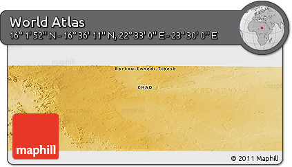 Physical Panoramic Map of the Area around 16° 19' 2" N, 23° 1' 29" E