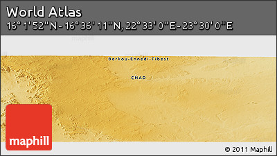 Physical Panoramic Map of the Area around 16° 19' 2" N, 23° 1' 29" E