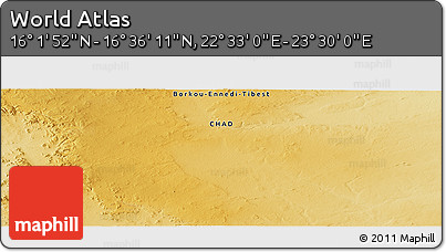 Physical Panoramic Map of the Area around 16° 19' 2" N, 23° 1' 29" E