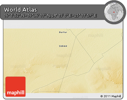 Physical 3D Map of the Area around 16° 19' 2" N, 24° 43' 30" E