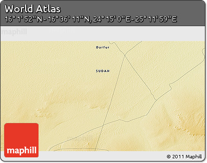 Physical 3D Map of the Area around 16° 19' 2" N, 24° 43' 30" E
