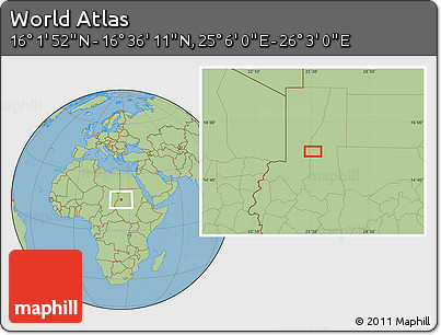 Savanna Style Location Map of the Area around 16° 19' 2" N, 25° 34' 30" E