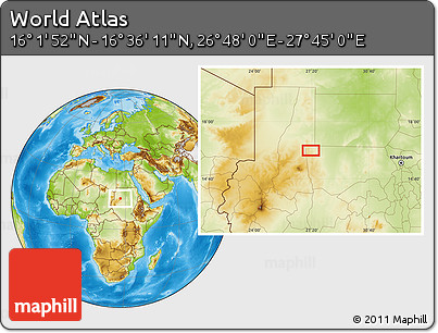 Physical Location Map of the Area around 16° 19' 2" N, 27° 16' 29" E