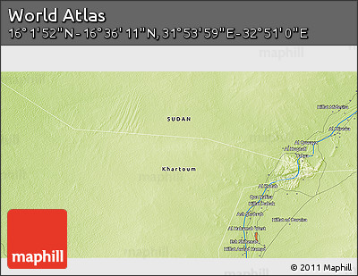 Physical 3D Map of the Area around 16° 19' 2" N, 32° 22' 30" E