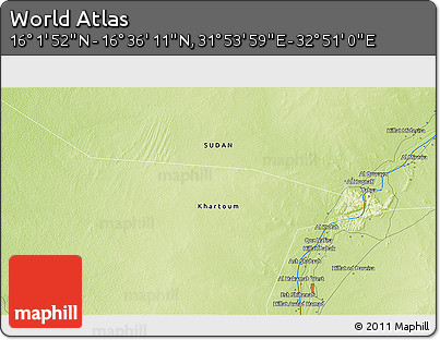 Physical 3D Map of the Area around 16° 19' 2" N, 32° 22' 30" E