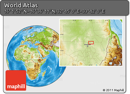 Physical Location Map of the Area around 16° 19' 2" N, 33° 13' 30" E