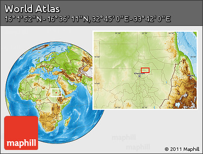 Physical Location Map of the Area around 16° 19' 2" N, 33° 13' 30" E