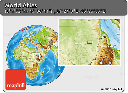 Physical Location Map of the Area around 16° 19' 2" N, 34° 55' 29" E