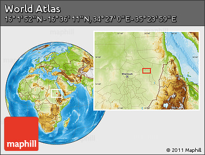 Physical Location Map of the Area around 16° 19' 2" N, 34° 55' 29" E