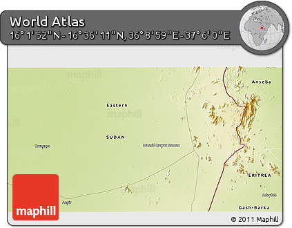 Physical 3D Map of the Area around 16° 19' 2" N, 36° 37' 30" E