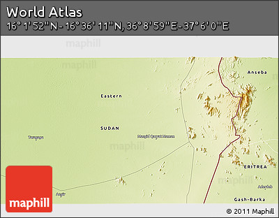 Physical 3D Map of the Area around 16° 19' 2" N, 36° 37' 30" E