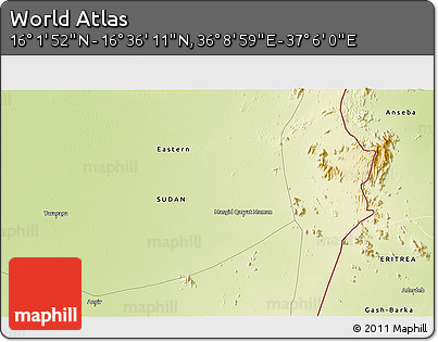 Physical 3D Map of the Area around 16° 19' 2" N, 36° 37' 30" E