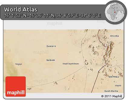 Satellite 3D Map of the Area around 16° 19' 2" N, 36° 37' 30" E