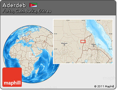 Shaded Relief Location Map of Aderdeb