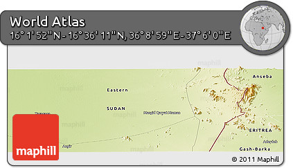 Physical Panoramic Map of the Area around 16° 19' 2" N, 36° 37' 30" E