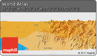 Political Panoramic Map of the Area around 16° 19' 2" N, 37° 28' 30" E