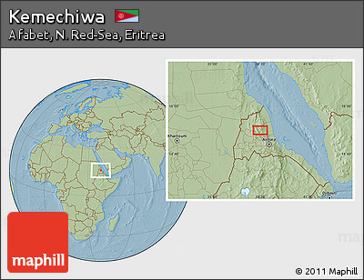 Savanna Style Location Map of Kemechiwa, hill shading