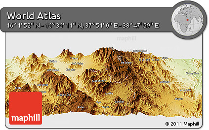 Physical Panoramic Map of the Area around 16° 19' 2" N, 38° 19' 30" E