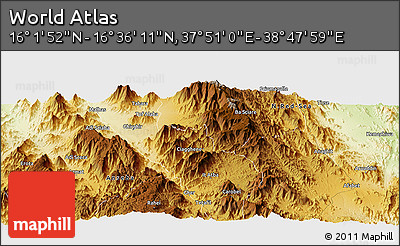Physical Panoramic Map of the Area around 16° 19' 2" N, 38° 19' 30" E