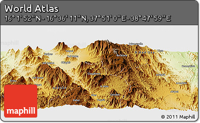 Physical Panoramic Map of the Area around 16° 19' 2" N, 38° 19' 30" E