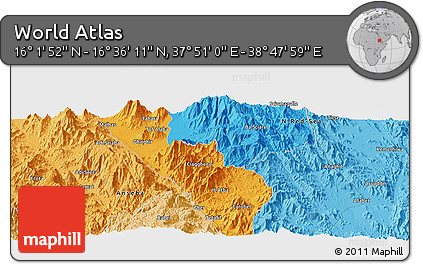 Political Panoramic Map of the Area around 16° 19' 2" N, 38° 19' 30" E