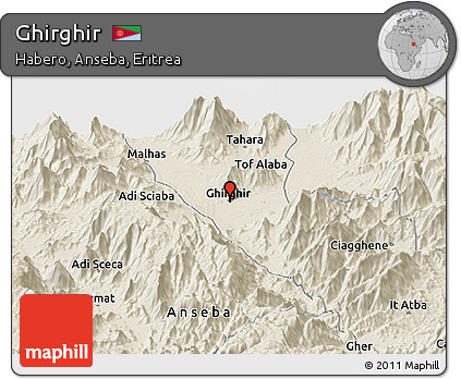 Shaded Relief Panoramic Map of Ghirghir