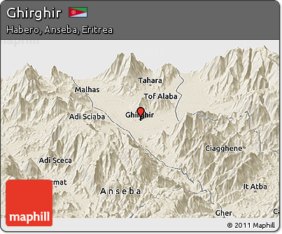 Shaded Relief Panoramic Map of Ghirghir