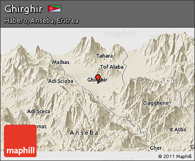 Shaded Relief Panoramic Map of Ghirghir