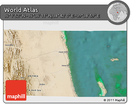 Satellite 3D Map of the Area around 16° 19' 2" N, 39° 10' 29" E