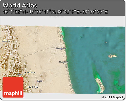 Satellite 3D Map of the Area around 16° 19' 2" N, 39° 10' 29" E