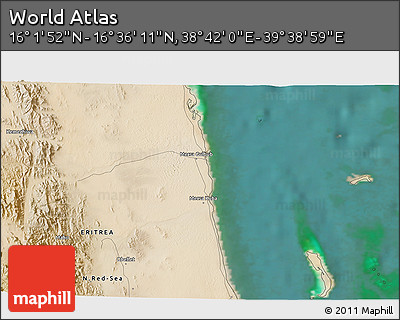 Satellite 3D Map of the Area around 16° 19' 2" N, 39° 10' 29" E